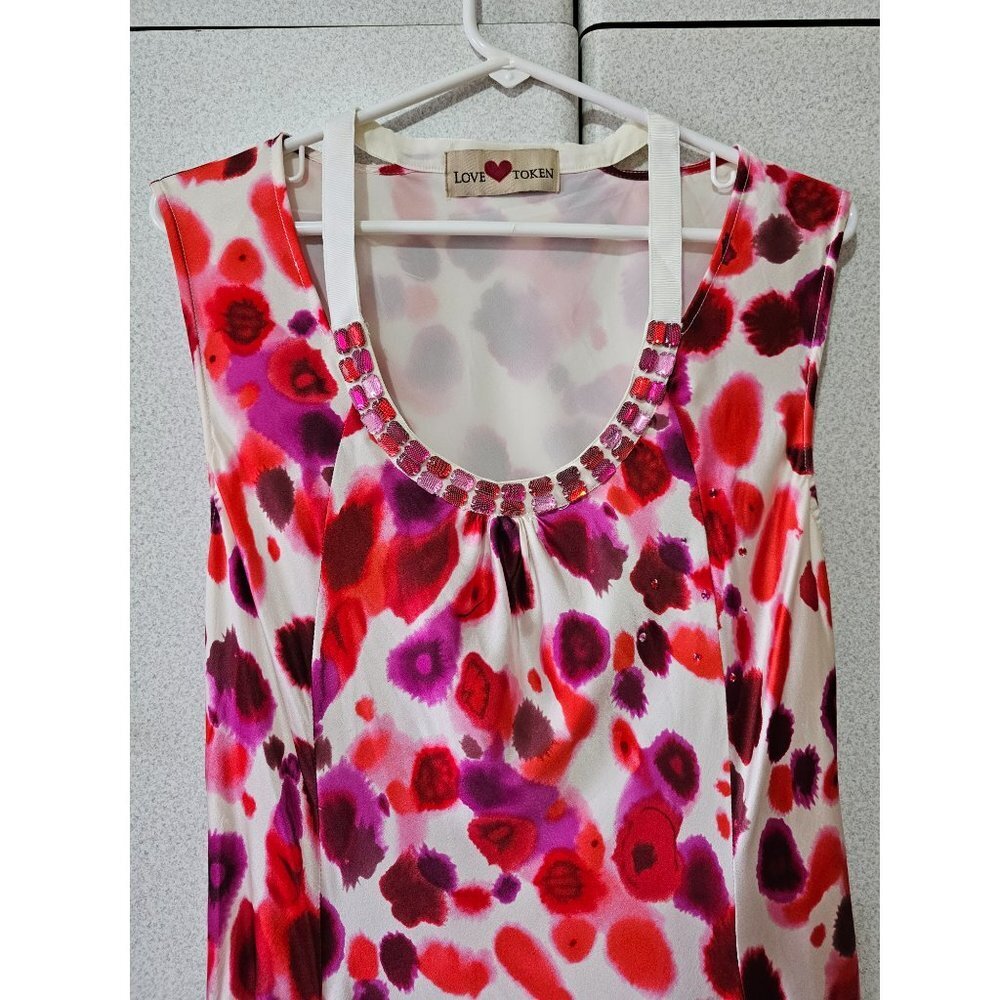Women Midi Dress, Floral Rhinestone Lined Party Gown with Pockets, Size L - Picture 2 of 6